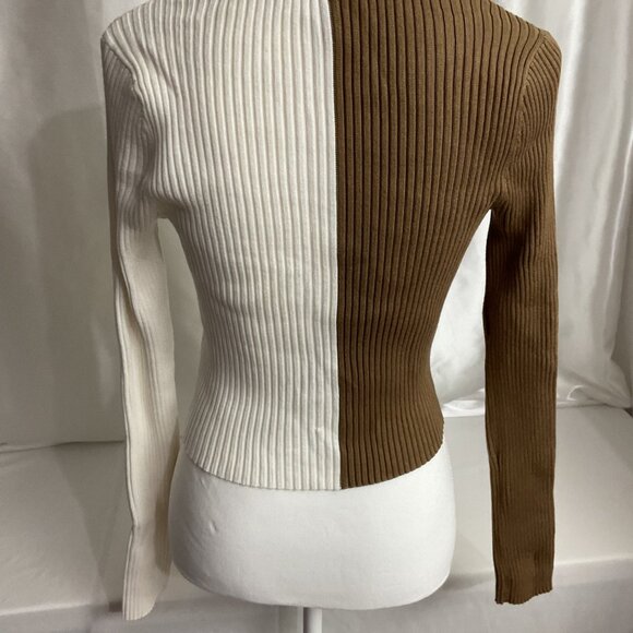 Tommy Hilfiger Womens Two-Tone Ribbed Knit Button-Up Cardigan Tan/White size S - Picture 4 of 9